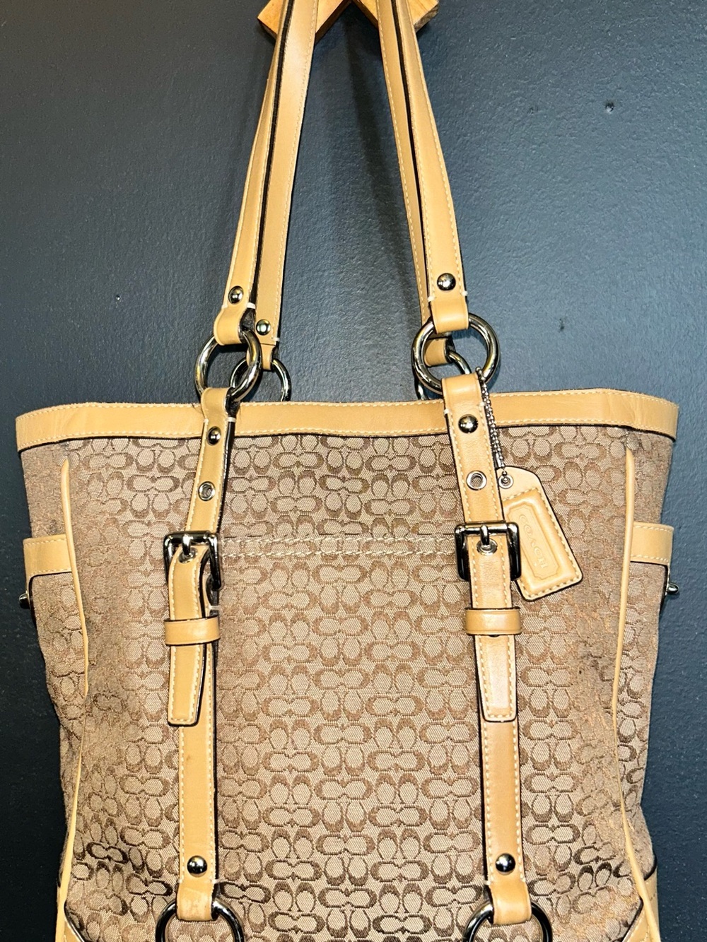 Coach Signature Jacquard Leather Gallery Shoulder Tote Bag Iconic Mini Kissing C - Picture 15 of 16